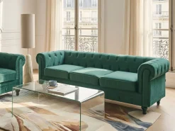 Sofa 3 personers CHESTERFIELD Velour Smaragdgrøn
