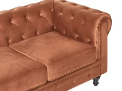 Sofa 3 personers CHESTERFIELD Velour Guldbrun