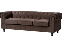 Sofa 3 personers CHESTERFIELD Velour Mørkebrun
