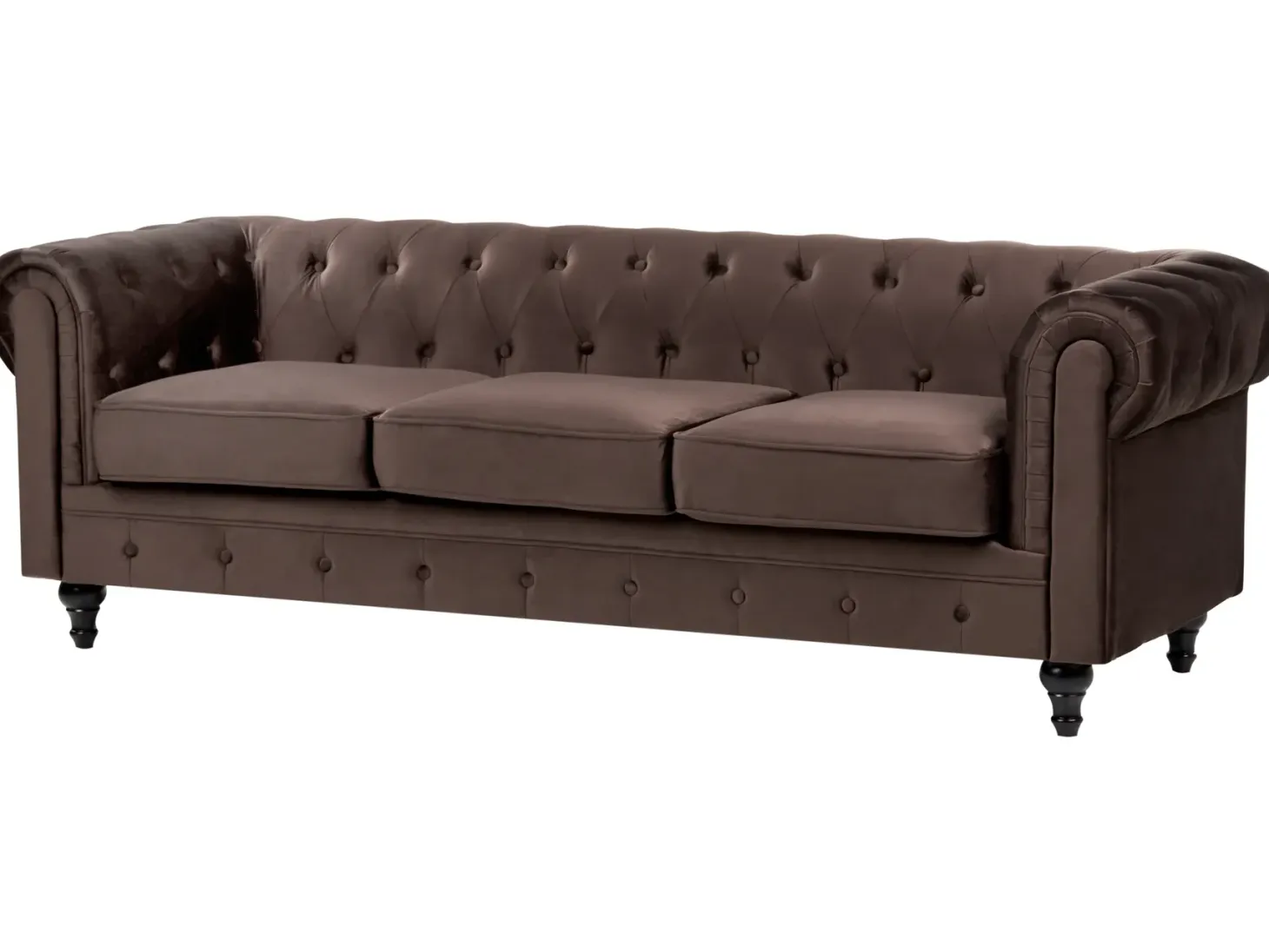 Sofa 3 personers CHESTERFIELD Velour Mørkebrun