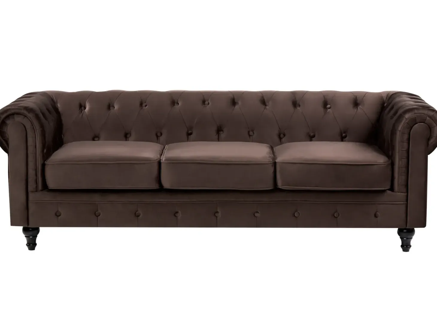 Sofa 3 personers CHESTERFIELD Velour Mørkebrun