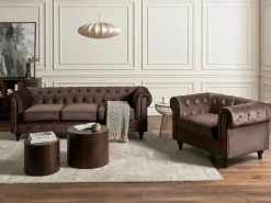 Sofa 3 personers CHESTERFIELD Velour Mørkebrun