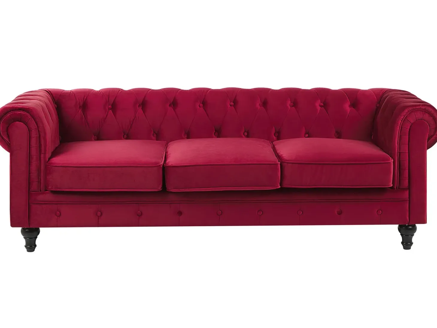 Sofa 3 personers CHESTERFIELD Velour Mørkerød