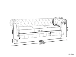 Sofa 3 personers CHESTERFIELD Velour Mørkerød