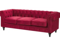 Sofa 3 personers CHESTERFIELD Velour Mørkerød