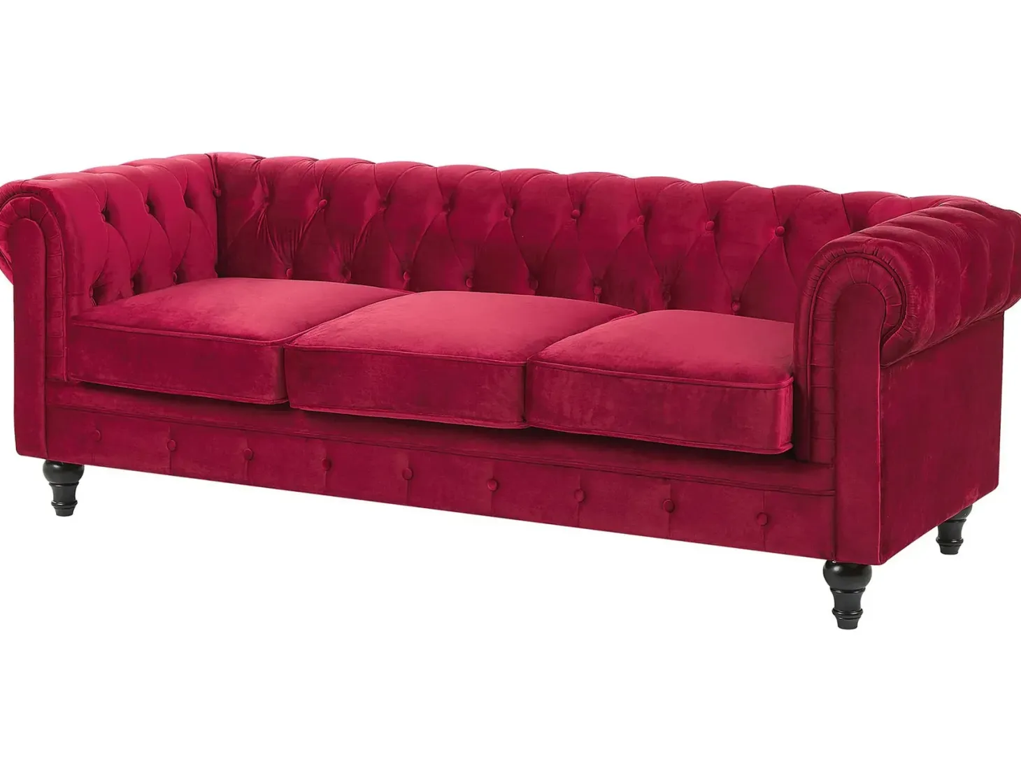 Sofa 3 personers CHESTERFIELD Velour Mørkerød