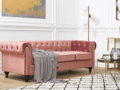 Sofa 3 personers CHESTERFIELD Velour Lyserød