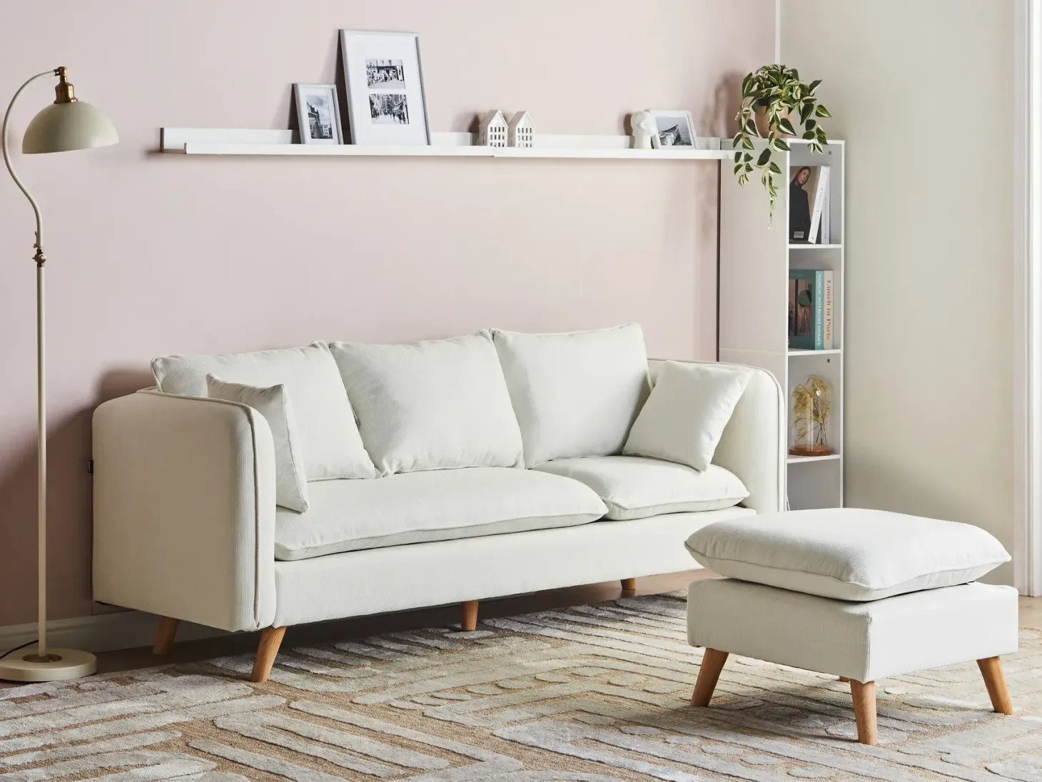 Sofa 3 personers DALVIK Hvid med fodskammel