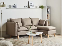 Sofa 3 personers DALVIK Lysebrun med fodskammel