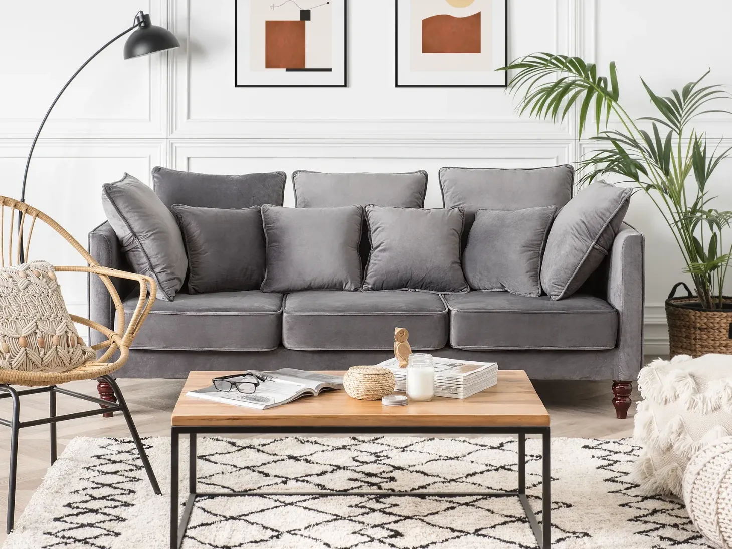 Sofa 3 personers FENSTAD Velour Grå