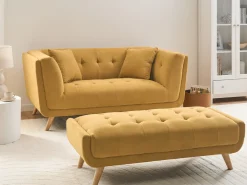 Sofa 2 personers HABO Sennepsgul med fodskammel