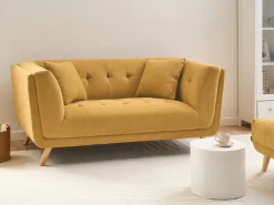 Sofa 2 personers HABO Sennepsgul med fodskammel