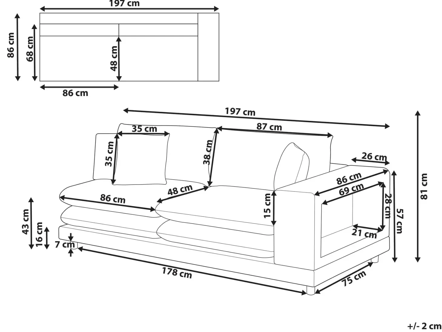 Sofa 2 personers HEDEN Beige med pude