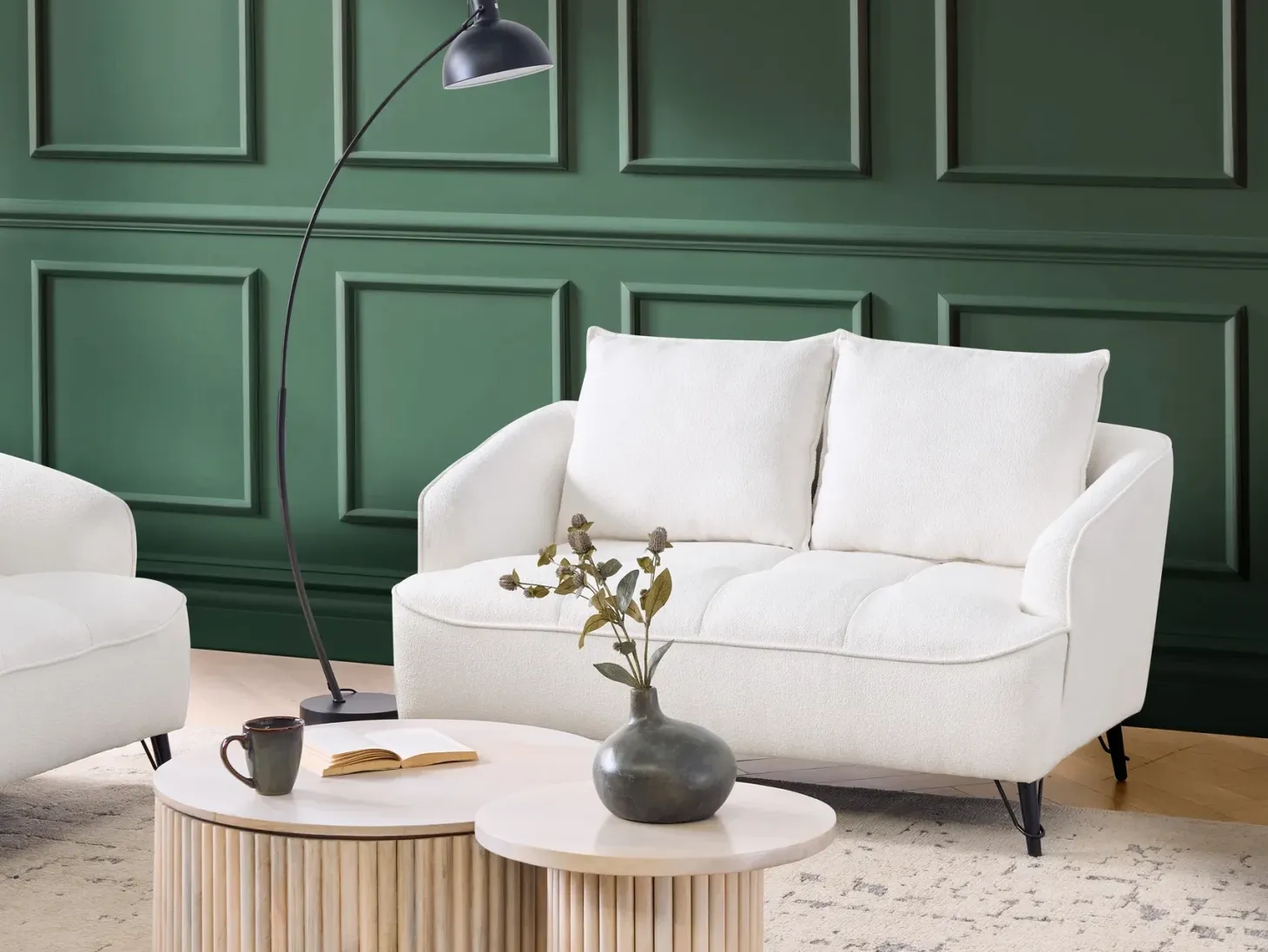 Sofa 2 personers HOBRO Boucle Hvid