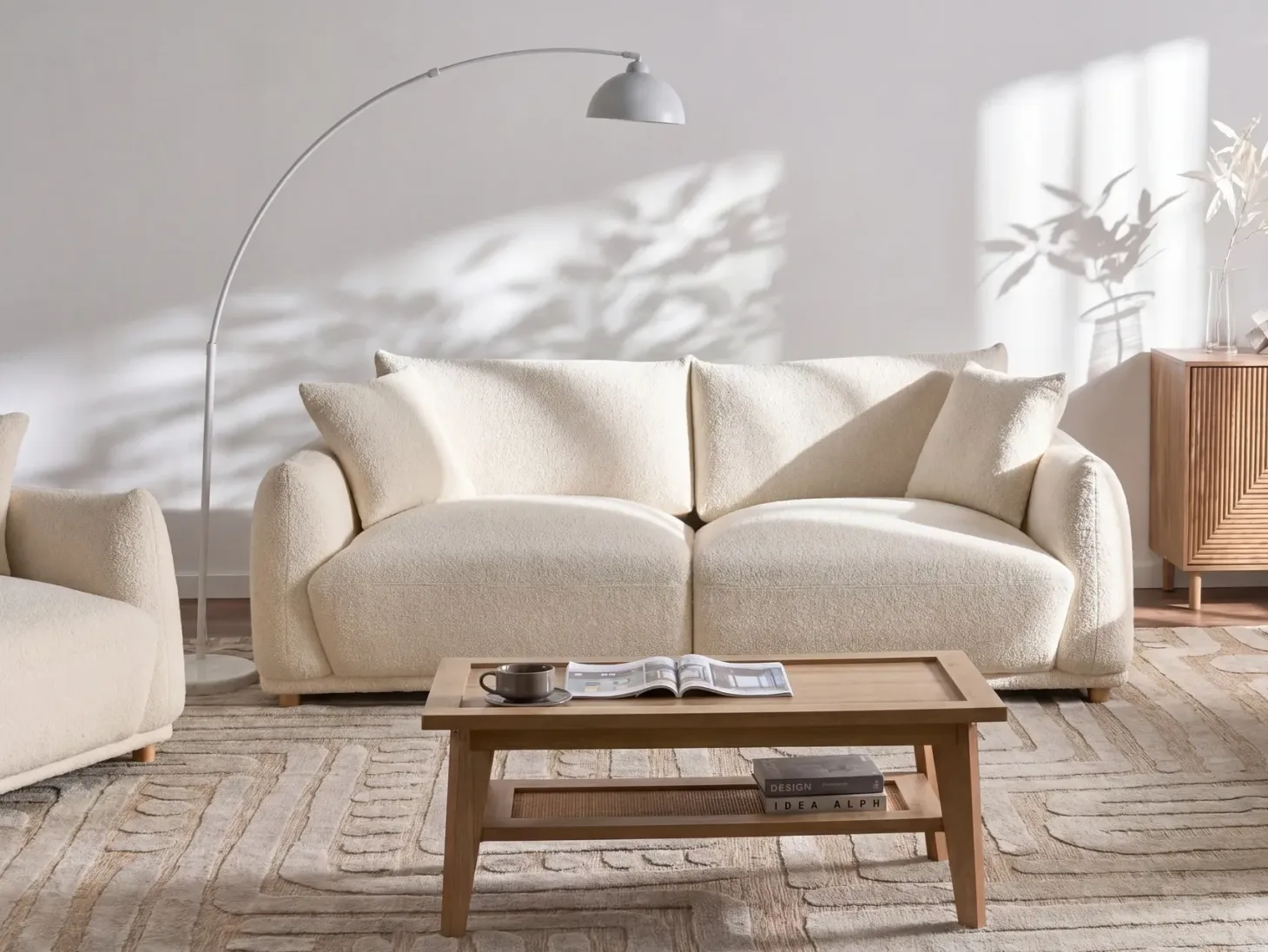 Sofa 3 personers JUBEK Boucle Cremehvid