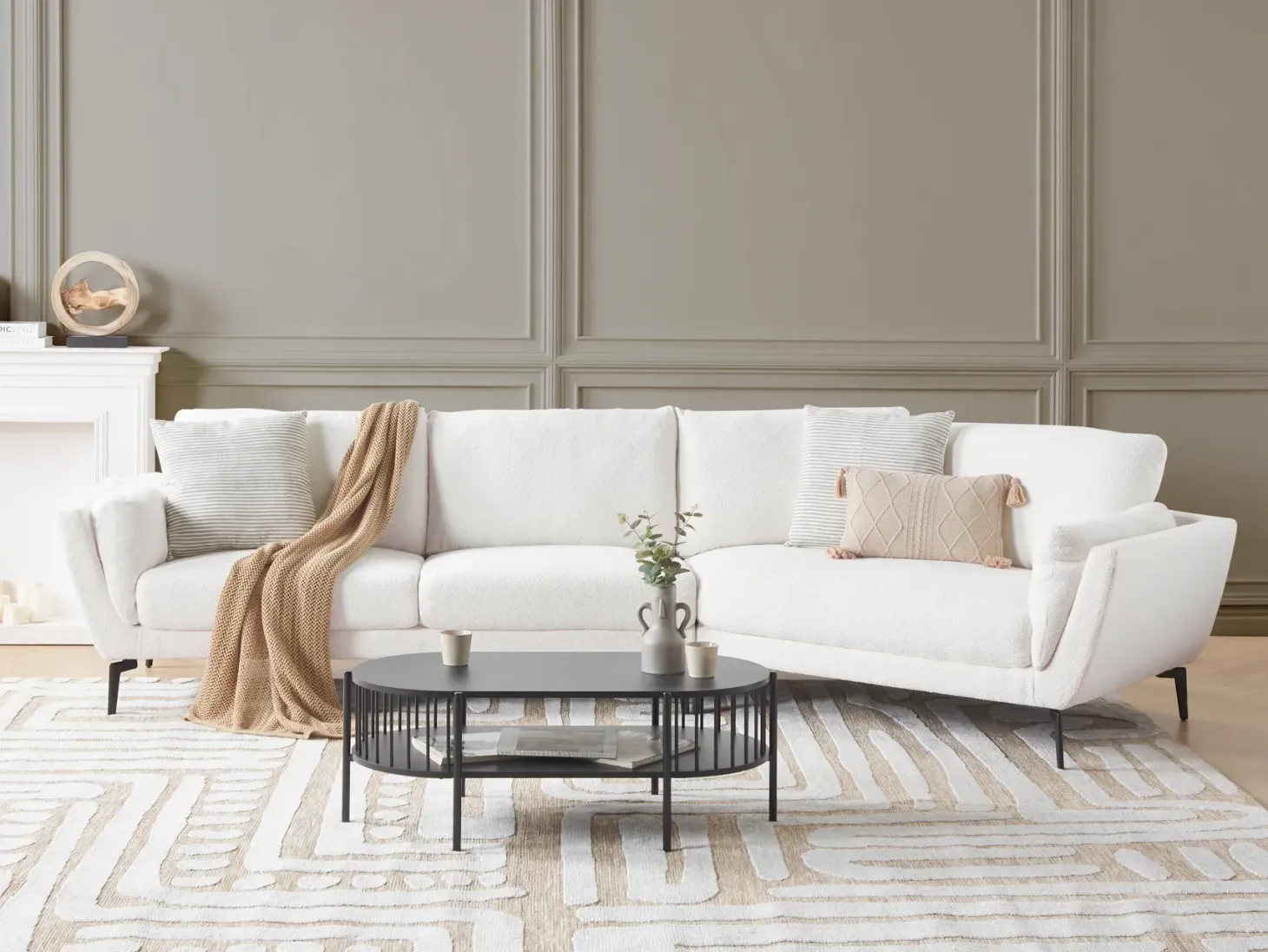 Sofa 3 personers KANSSELI Boucle Hvid