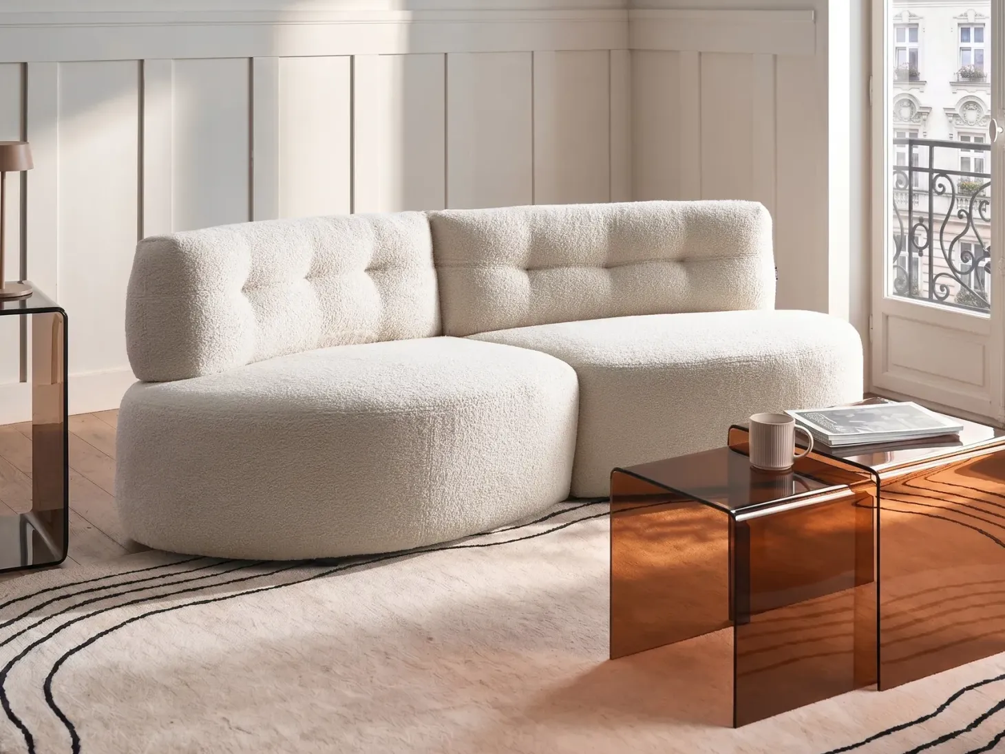 Sofa 3 personers LAERDAL Boucle Cremehvid