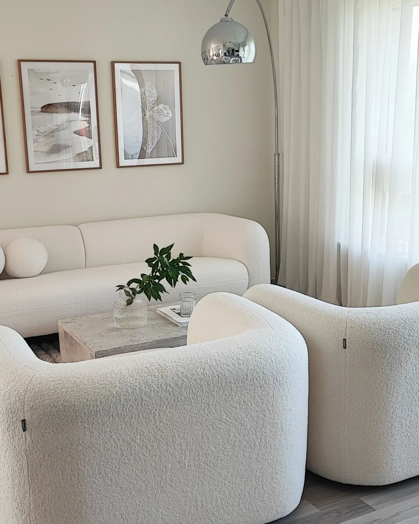 Sofa 3 personers LEIREN Boucle Hvid