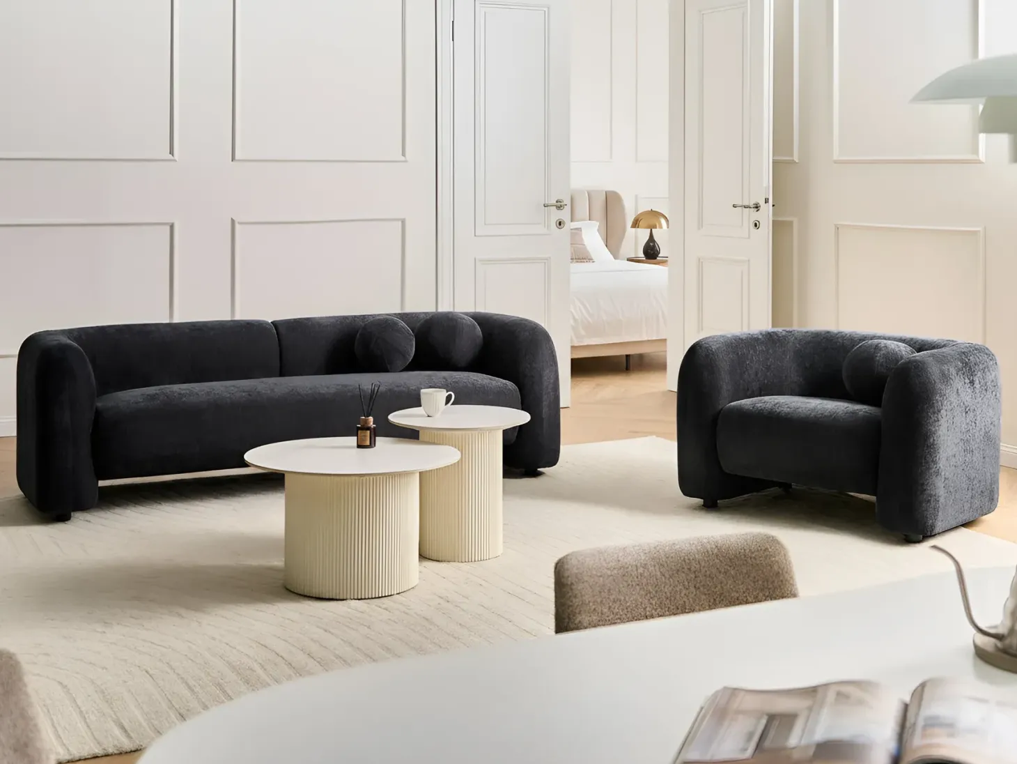 Sofa 3 personers LEIREN Chenille Sort
