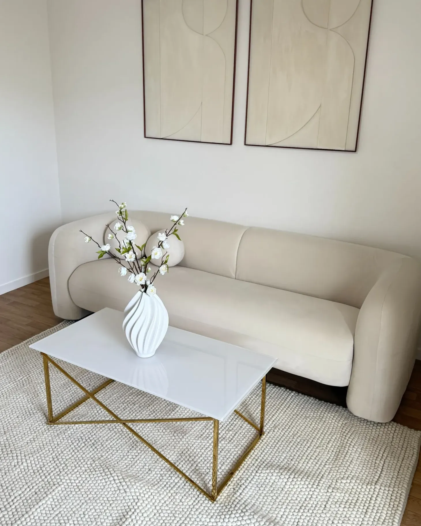 Sofa 3 personers LEIREN Velour Cremehvid