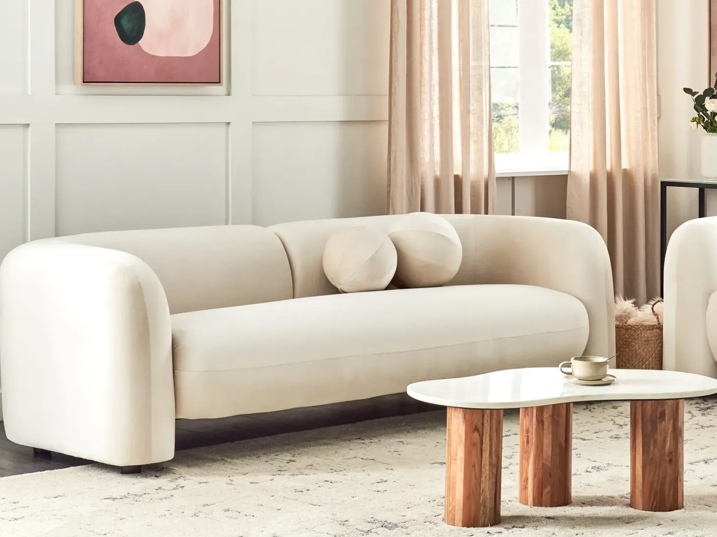 Sofa 3 personers LEIREN Velour Cremehvid