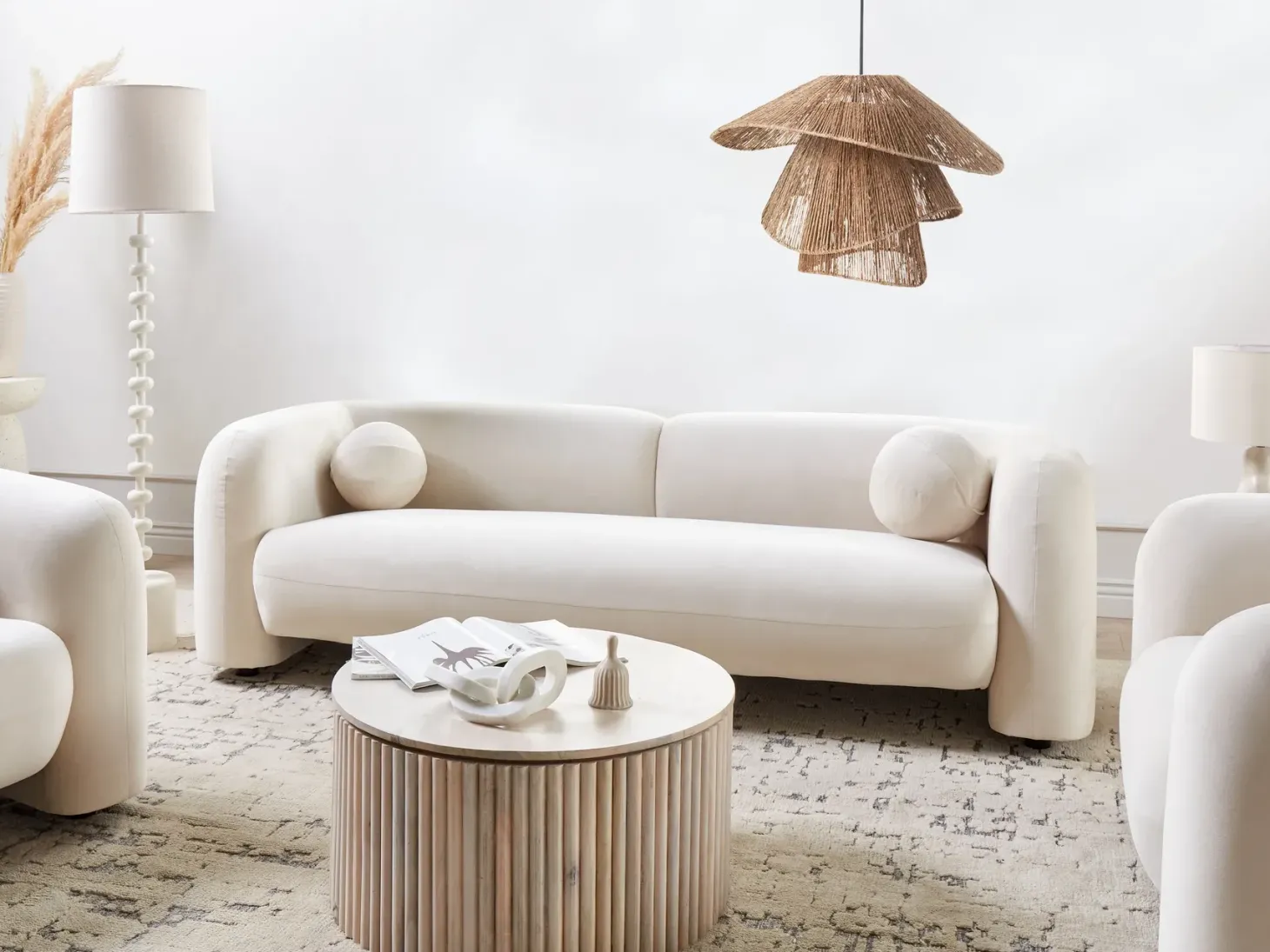 Sofa 3 personers LEIREN Velour Cremehvid