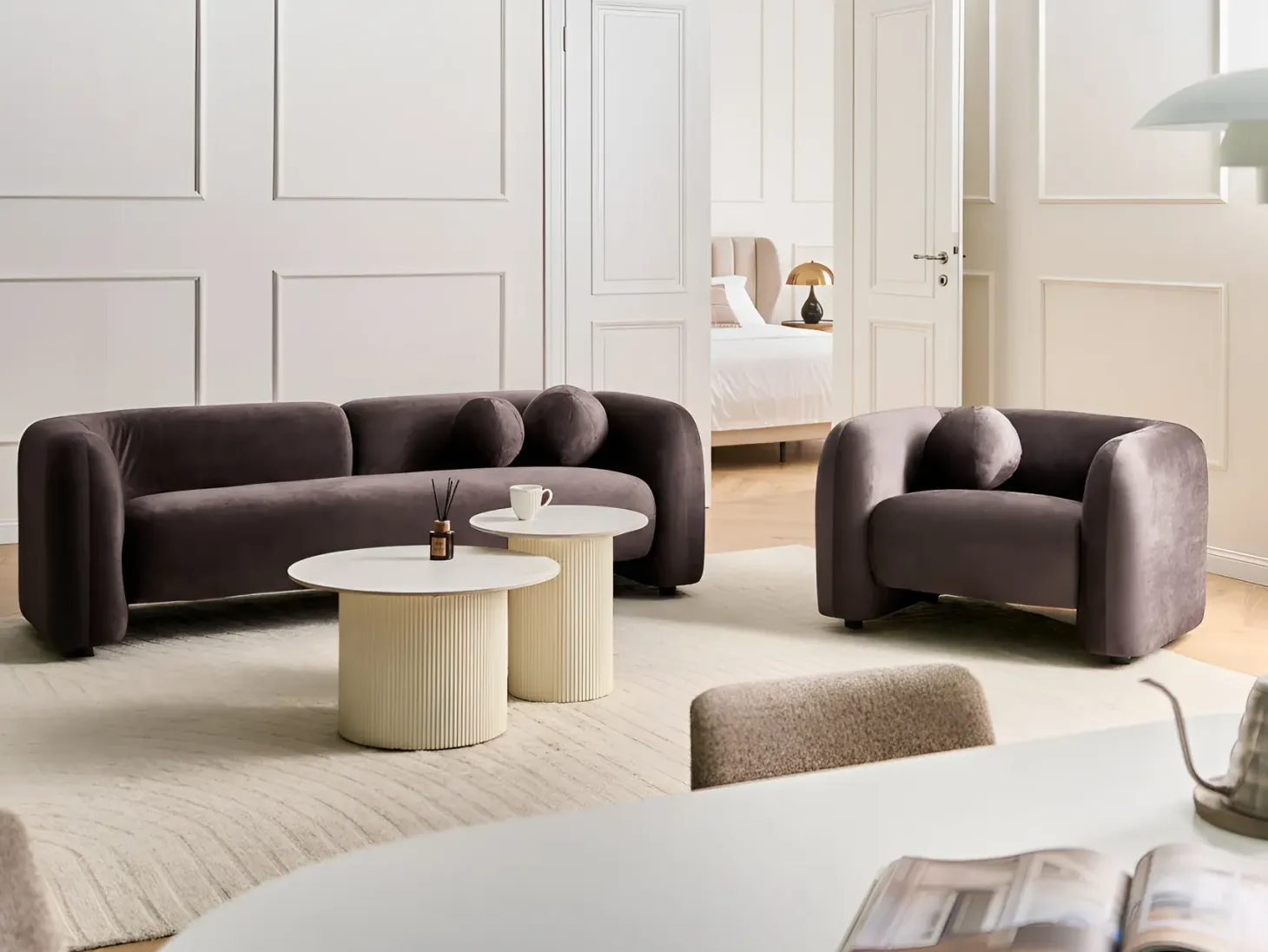 Sofa 3 personers LEIREN Velour Mørkebrun