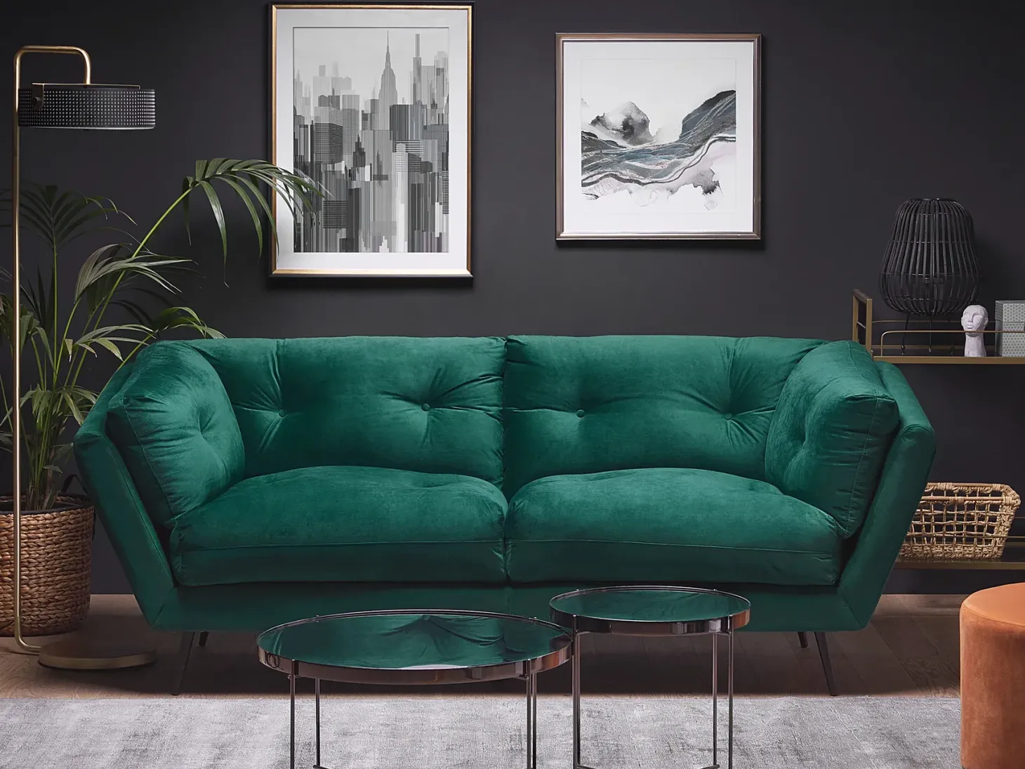 Sofa 3 personers LENVIK Velour Smaragdgrøn