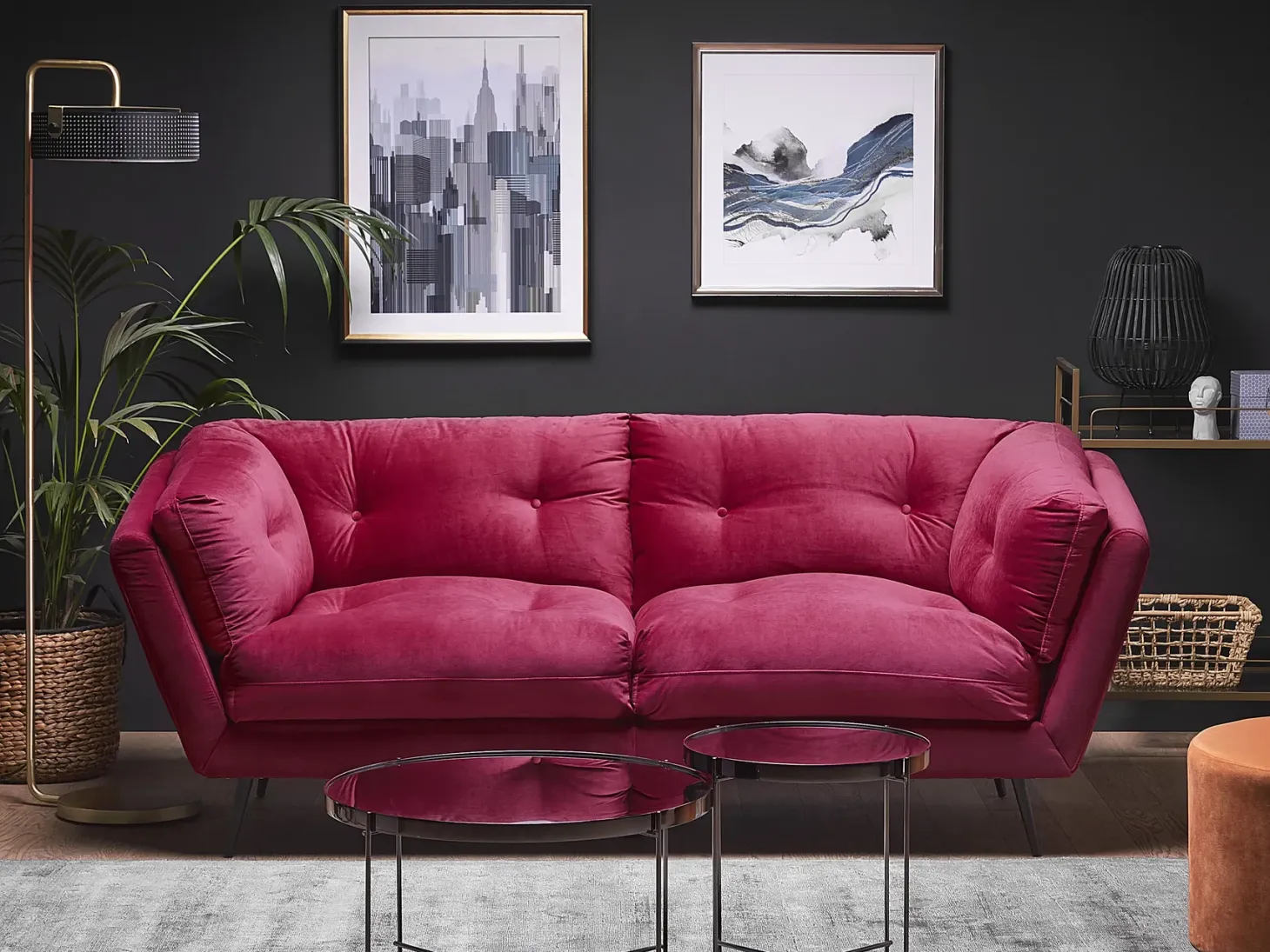 Sofa 3 personers LENVIK Velour Bordeaux