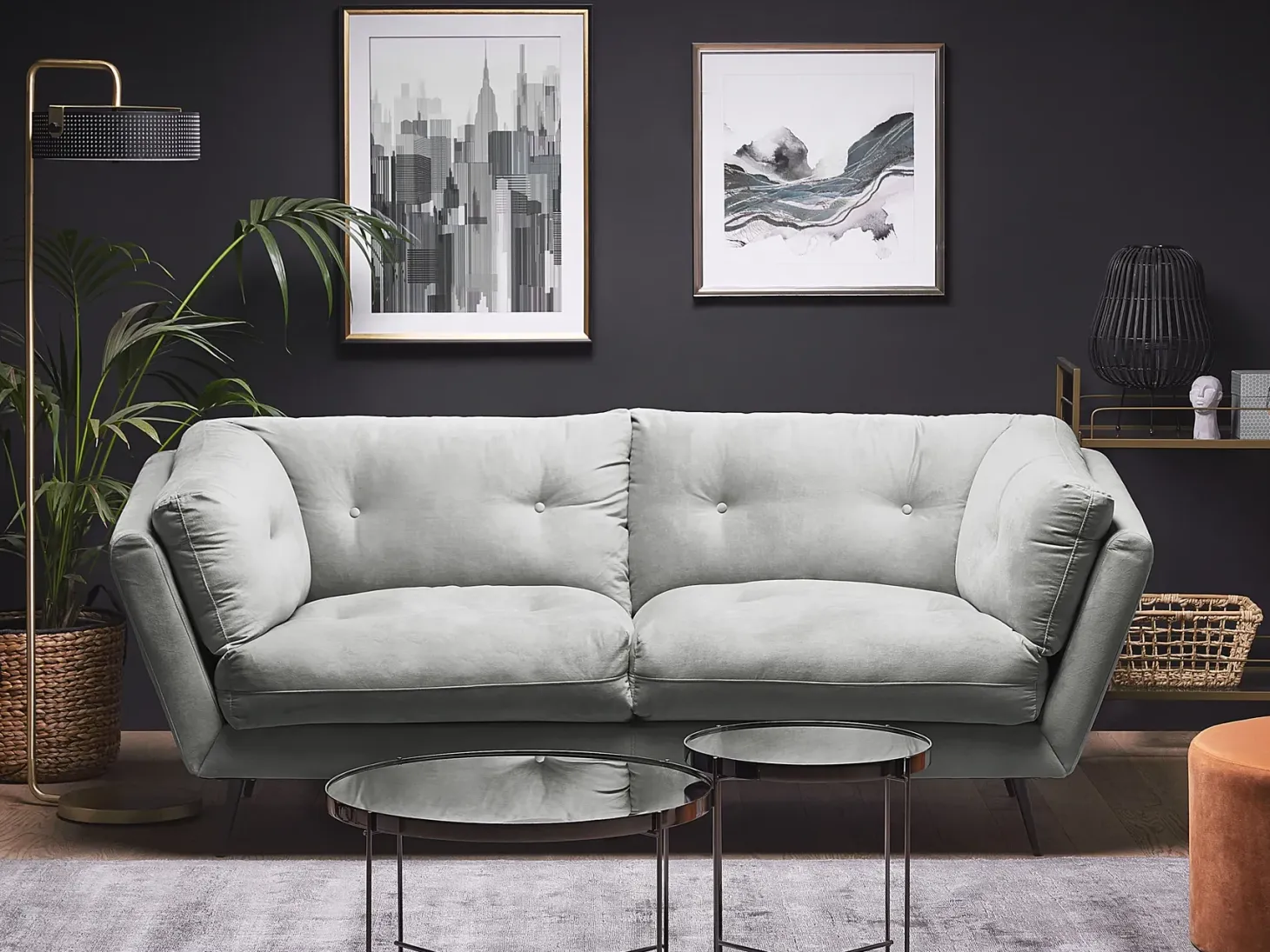 Sofa 3 personers LENVIK Velour Grå