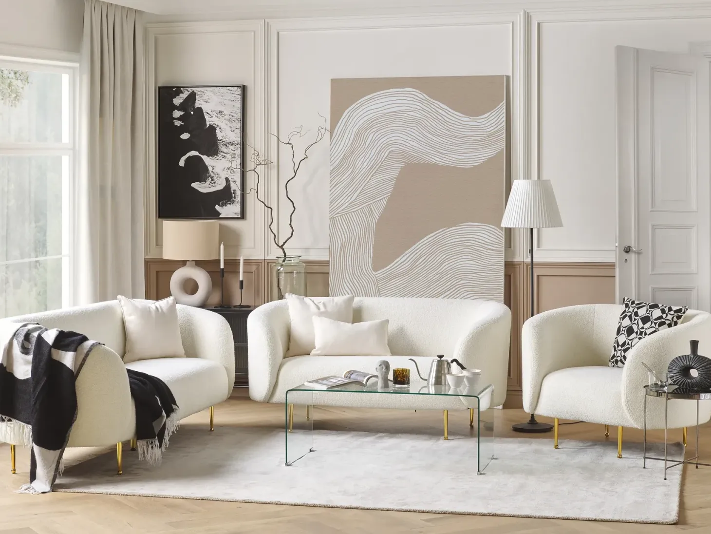 Sofa 3 personers LOEN Boucle Hvid