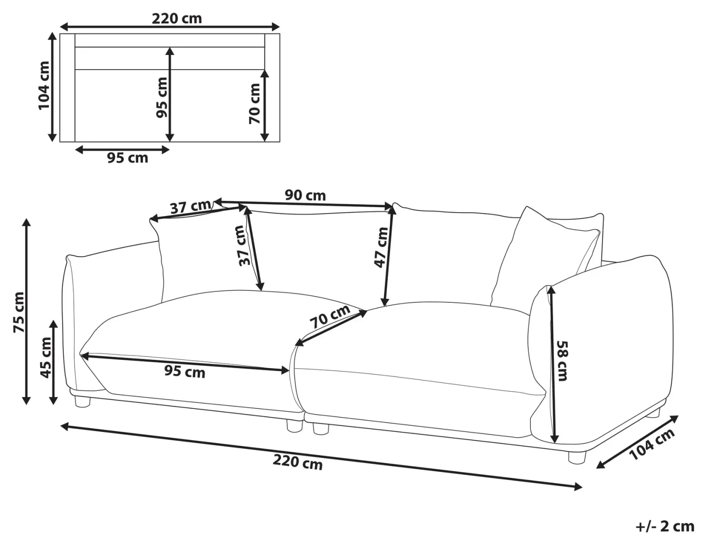 Sofa 3 personers LUVOS Boucle Cremehvid