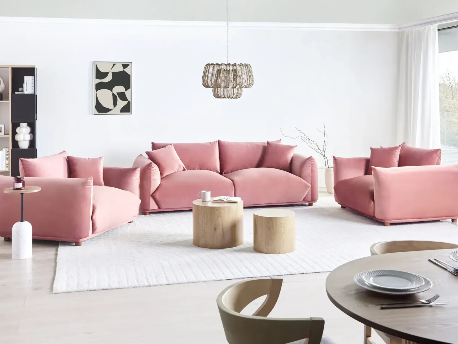 Sofa 3 personers LUVOS Velour Lyserød