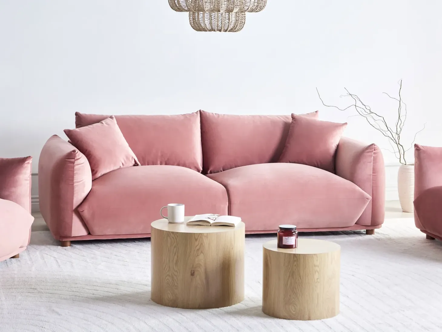 Sofa 3 personers LUVOS Velour Lyserød