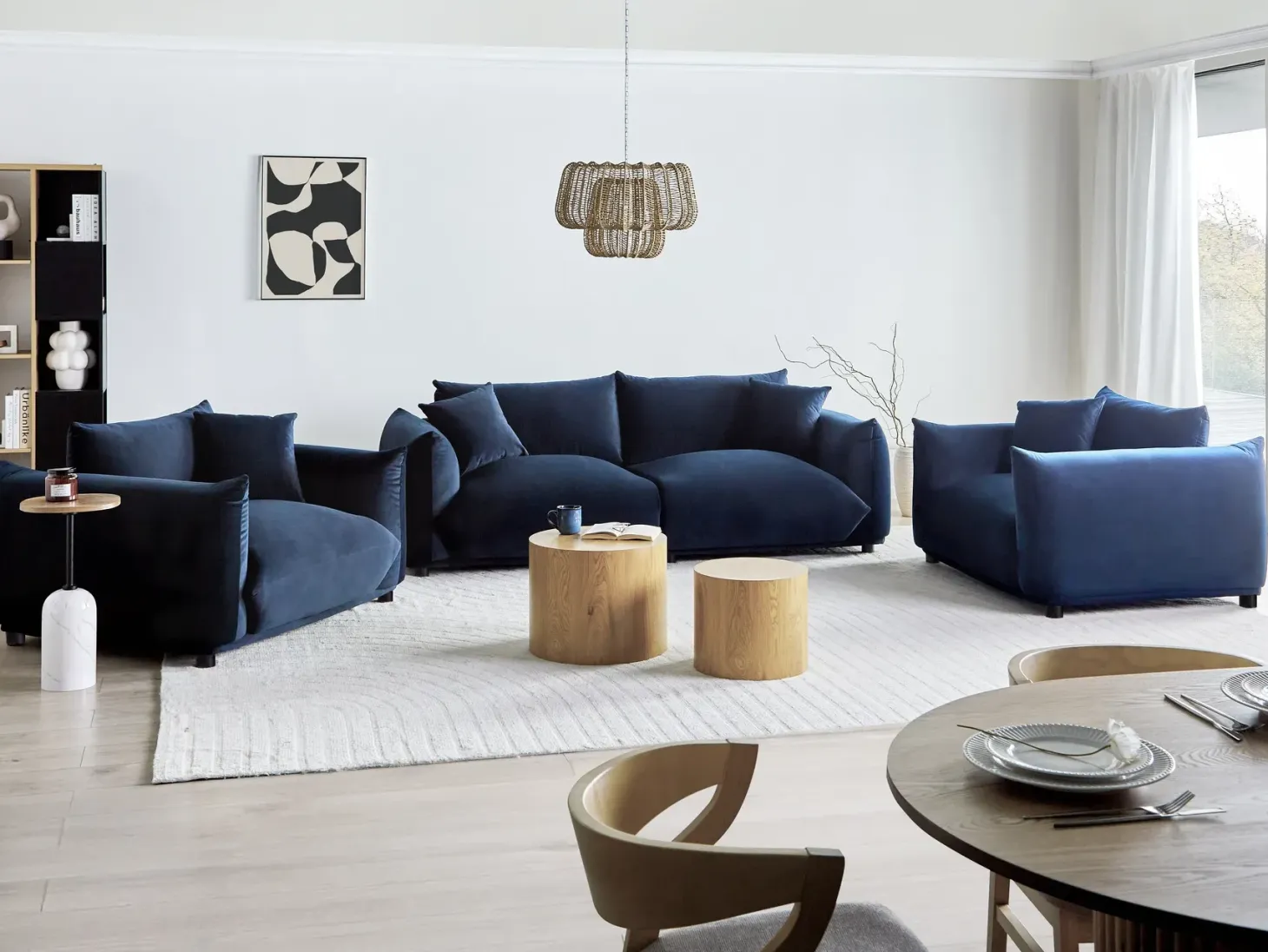 Sofa 3 personers LUVOS Velour Mørkeblå