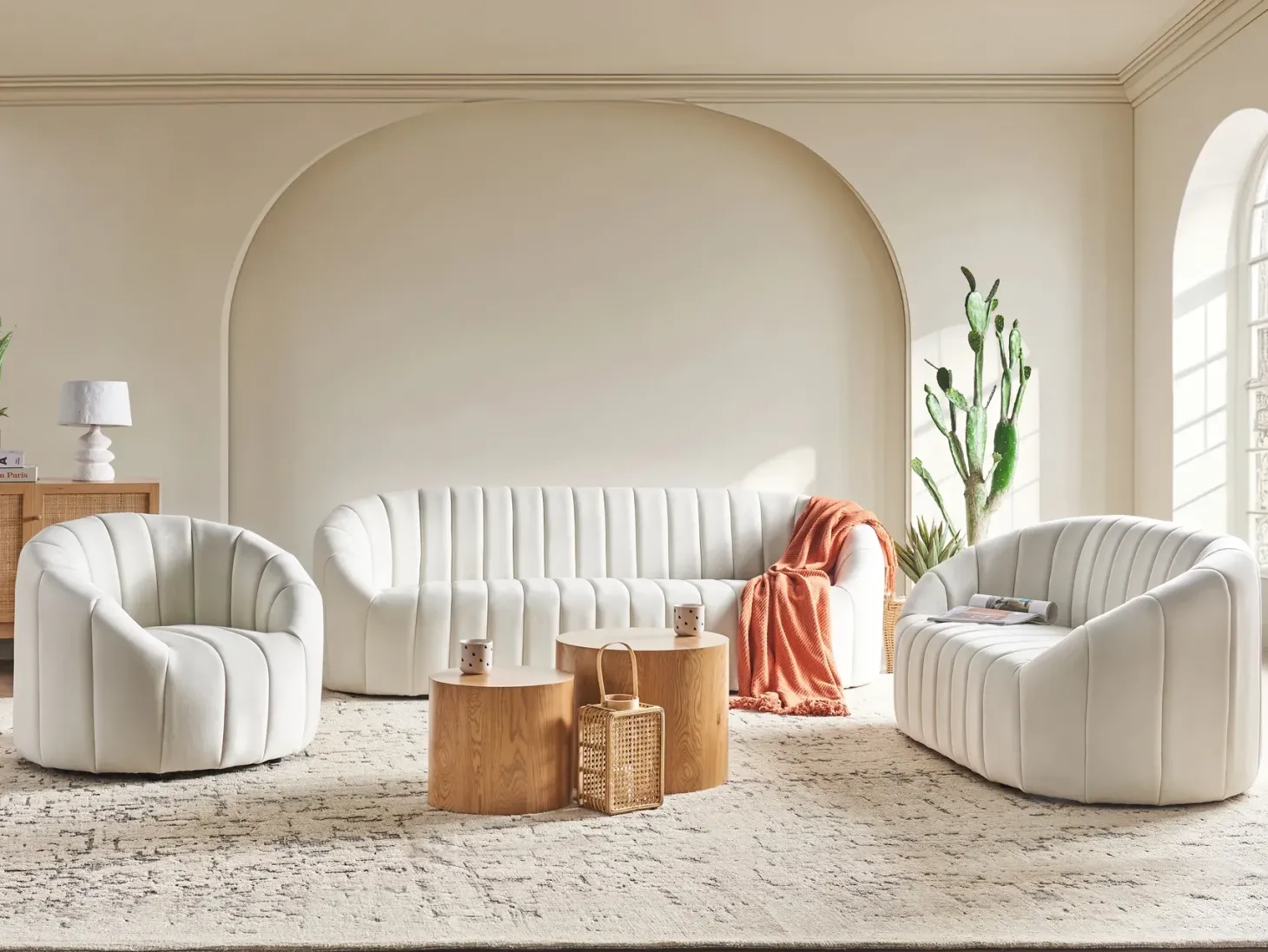 Sofa 3 personers MALUNG Velour Cremehvid