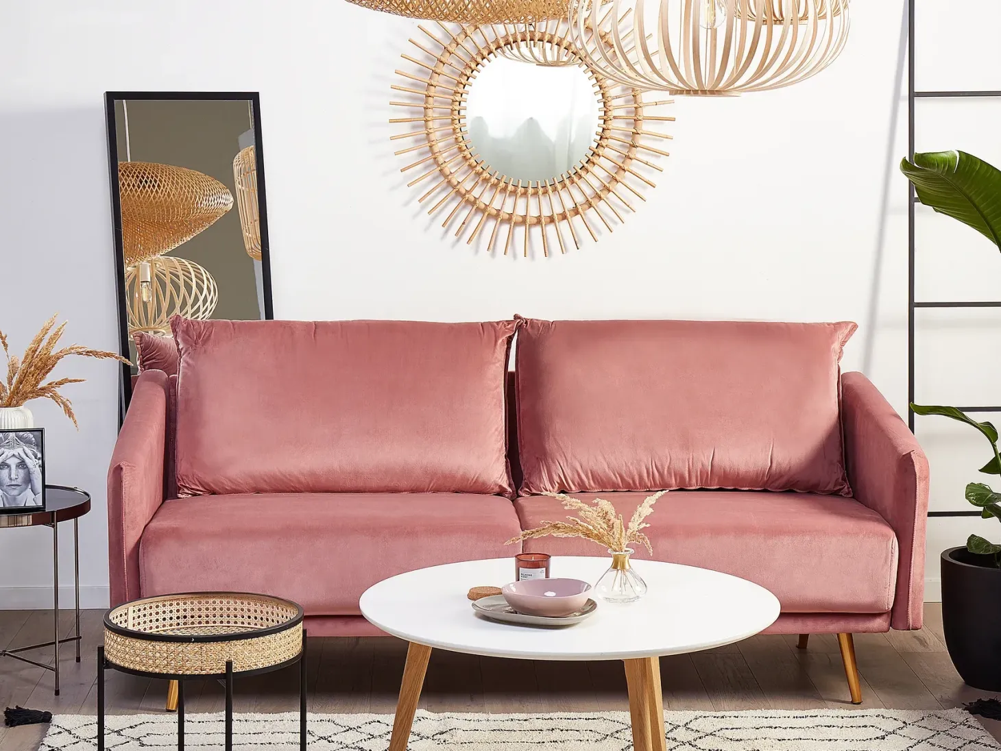Sofa 3 personers MAURA Velour Lyserød