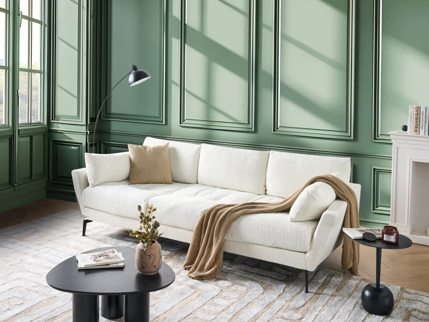 Sofa 4 personers NENOLA Boucle Cremehvid