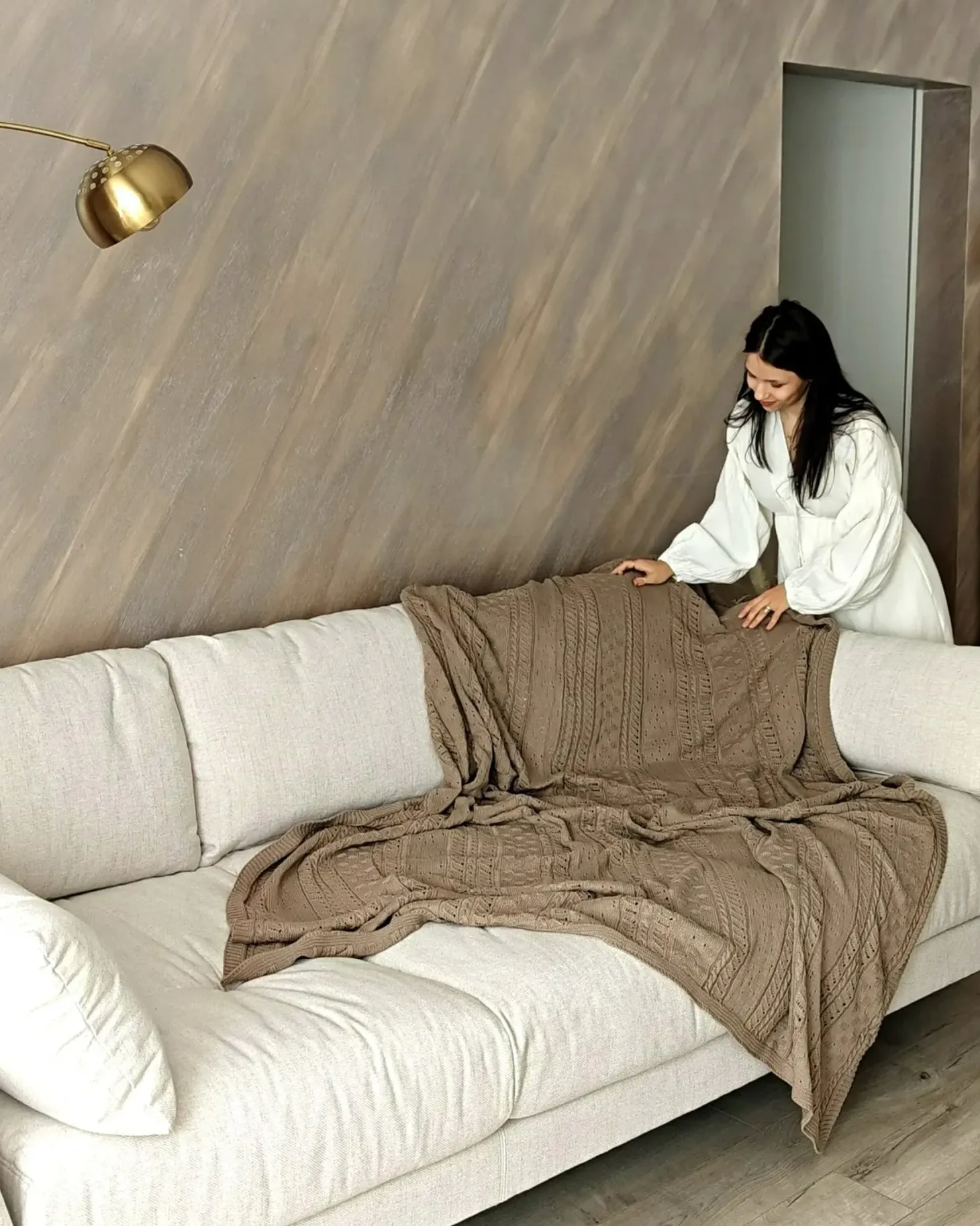 Sofa 4 personers NENOLA Boucle Cremehvid
