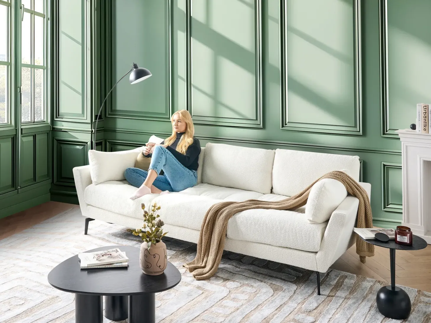 Sofa 4 personers NENOLA Boucle Cremehvid