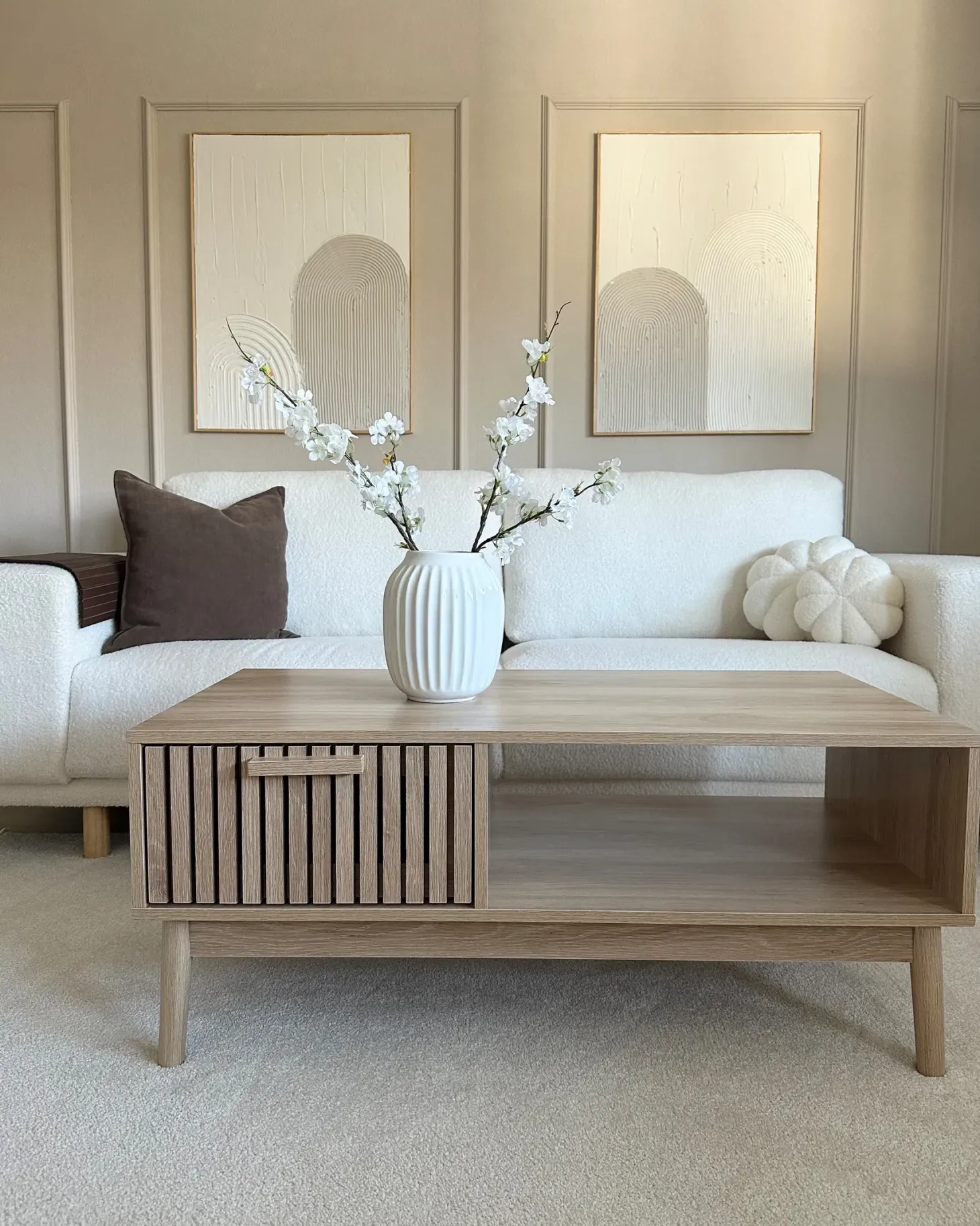 Sofa 3 personers NIVALA Boucle Cremehvid