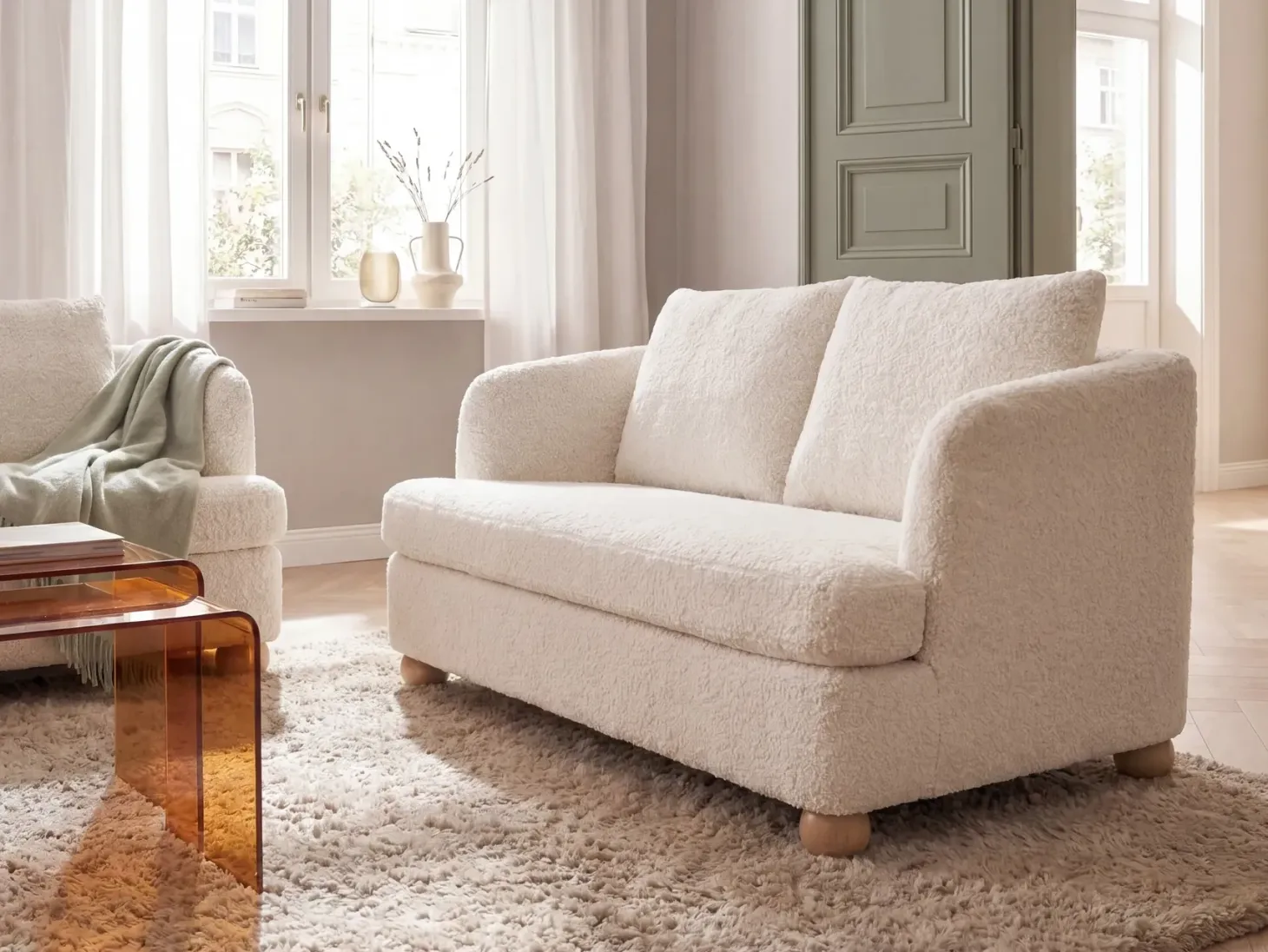 Sofa 2 personers RATTVIK Boucle Cremehvid
