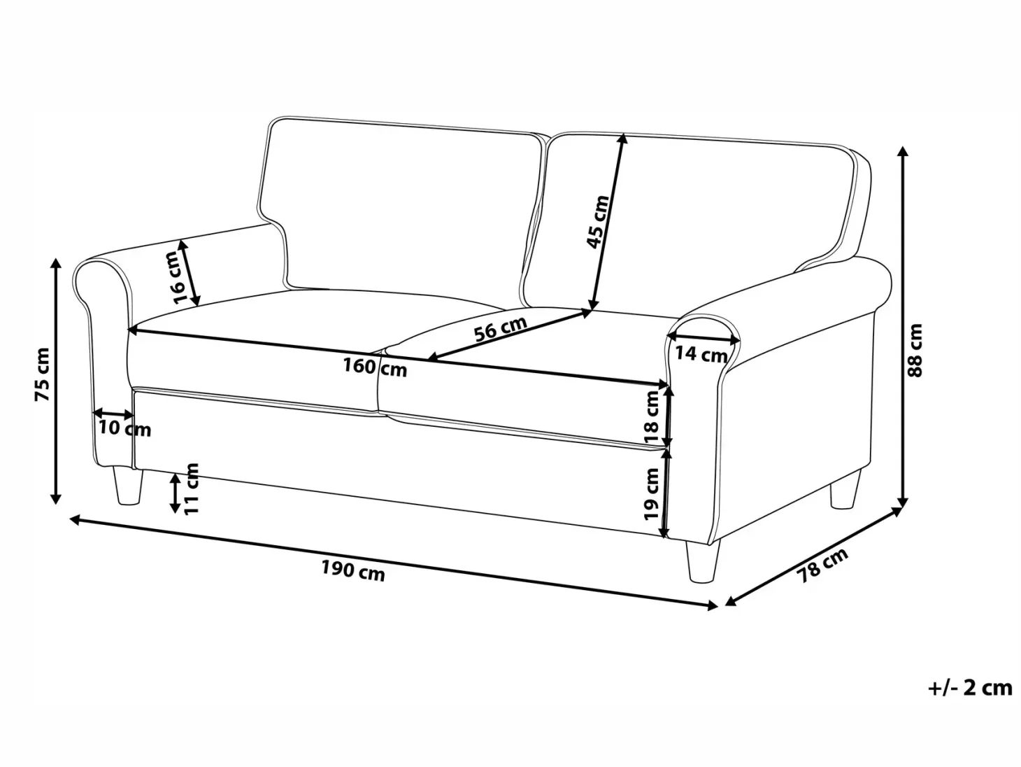Sofa 3 personers RONNEBY Lysebrun