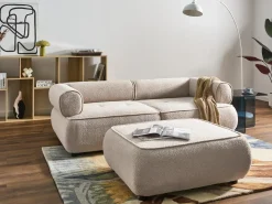 Sofa 3 personers SALLA Boucle Beige med fodskammel
