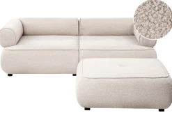 Sofa 3 personers SALLA Boucle Beige med fodskammel
