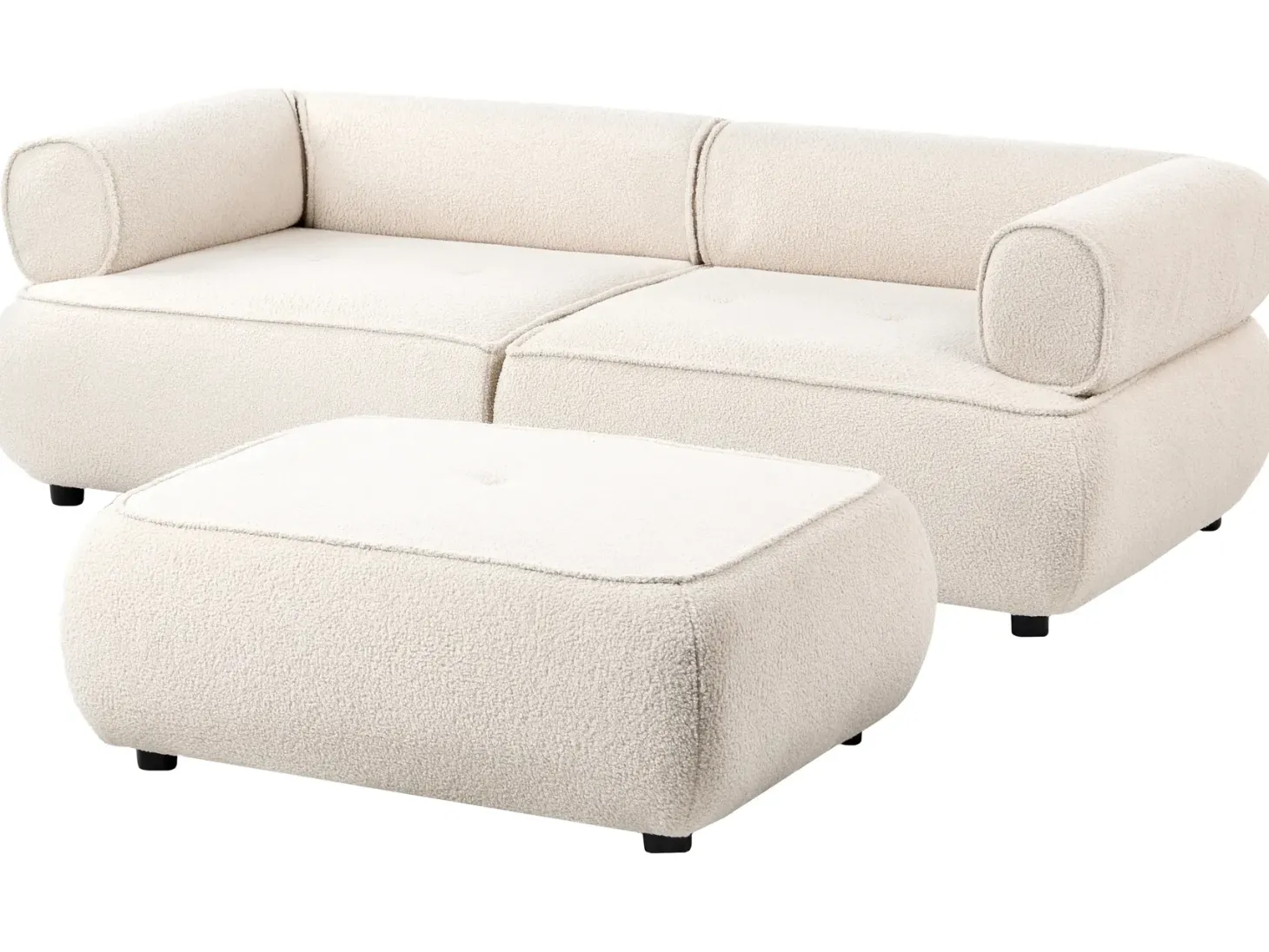 Sofa 3 personers SALLA Boucle Cremehvid med fodskammel