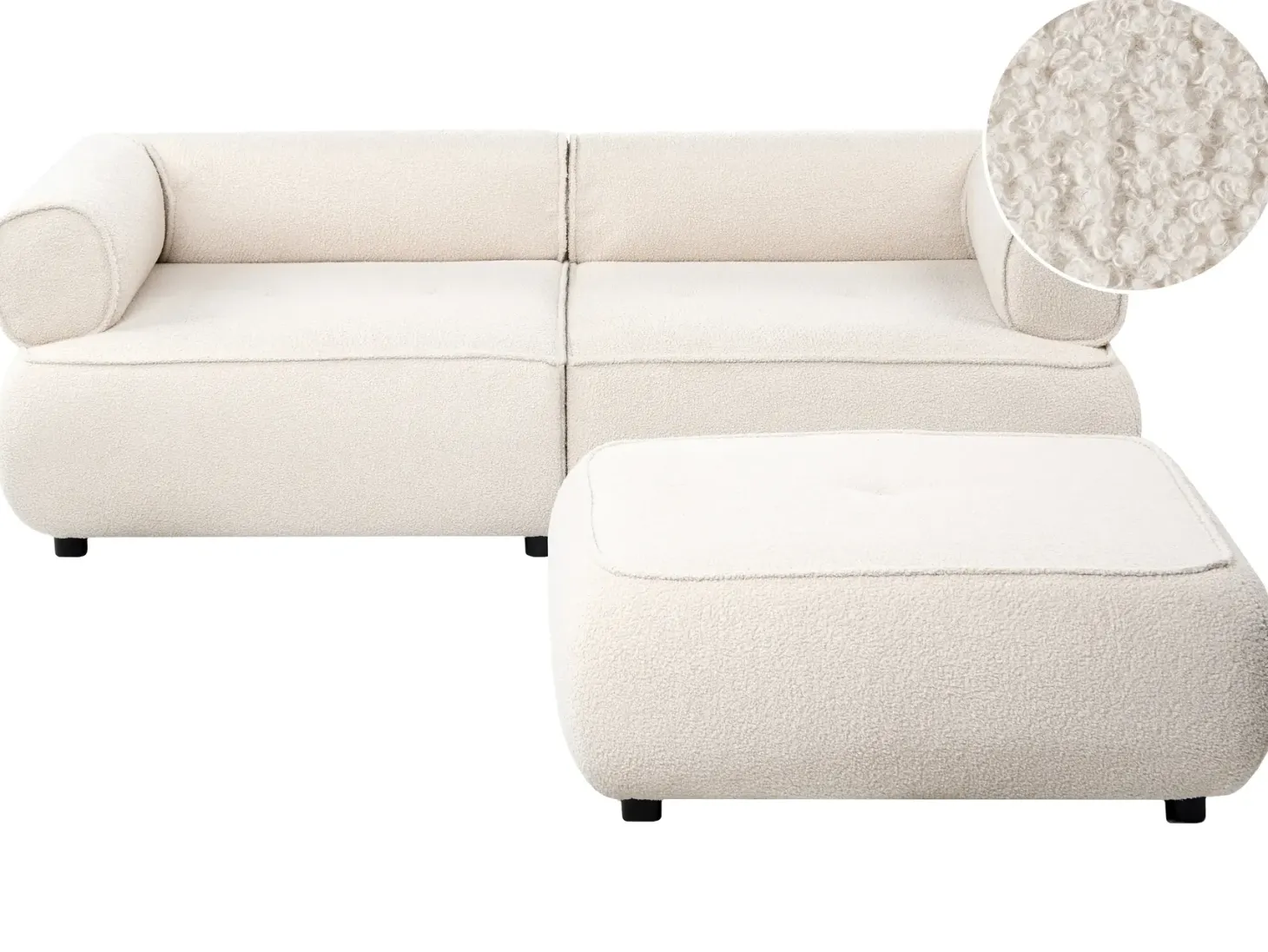 Sofa 3 personers SALLA Boucle Cremehvid med fodskammel