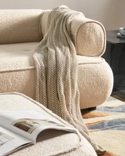 Sofa 3 personers SALLA Boucle Cremehvid med fodskammel