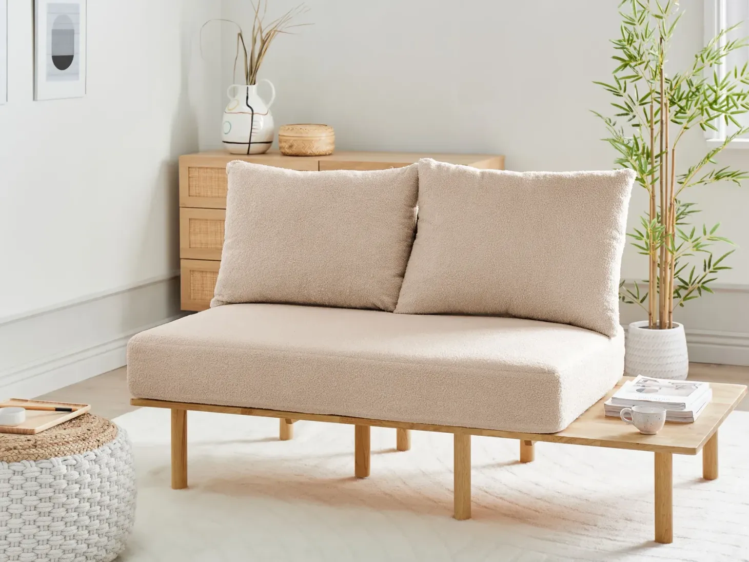 Sofa 2 personers SALO Boucle Beige med sofabord