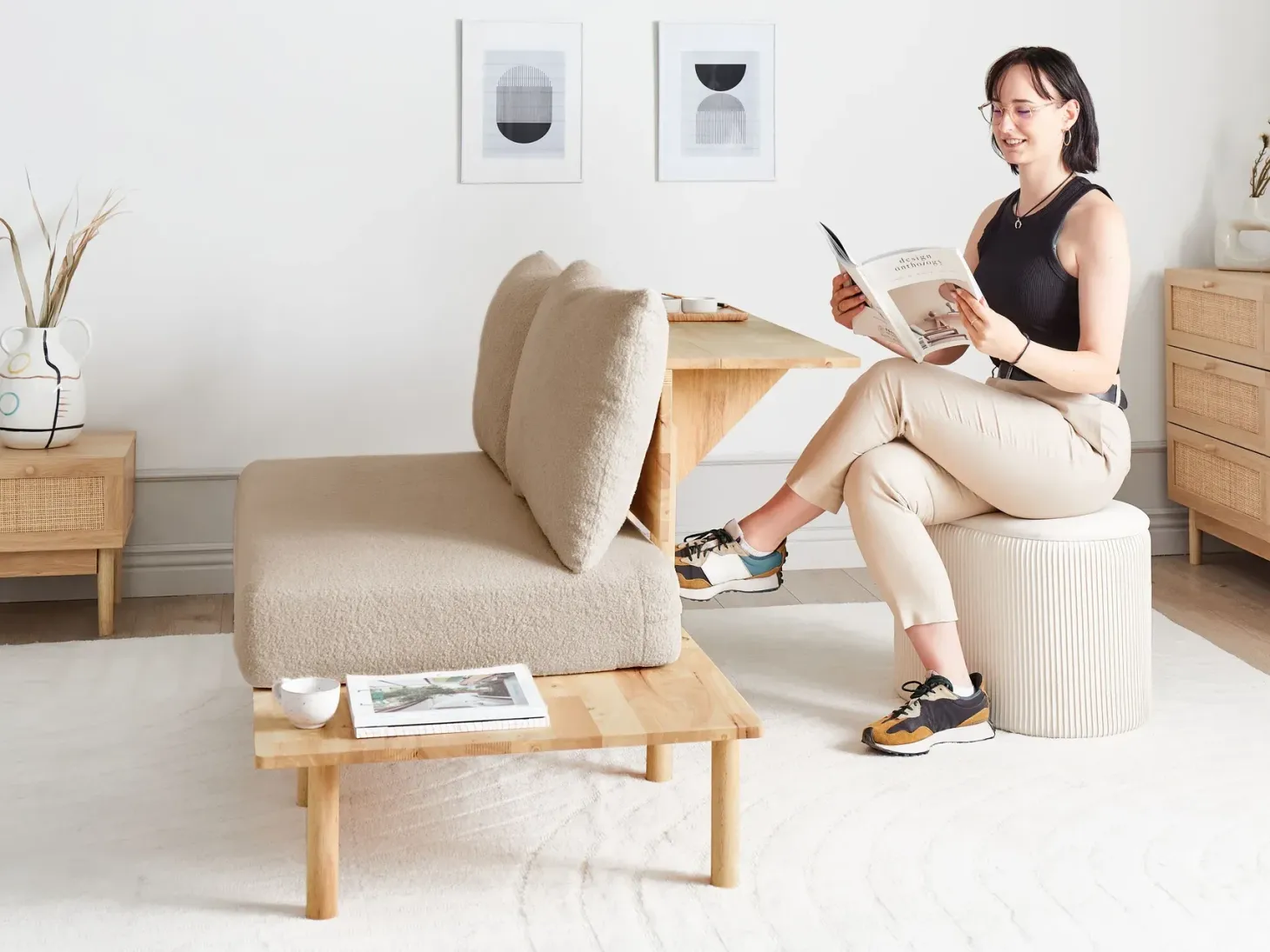 Sofa 2 personers SALO Boucle Beige med sofabord